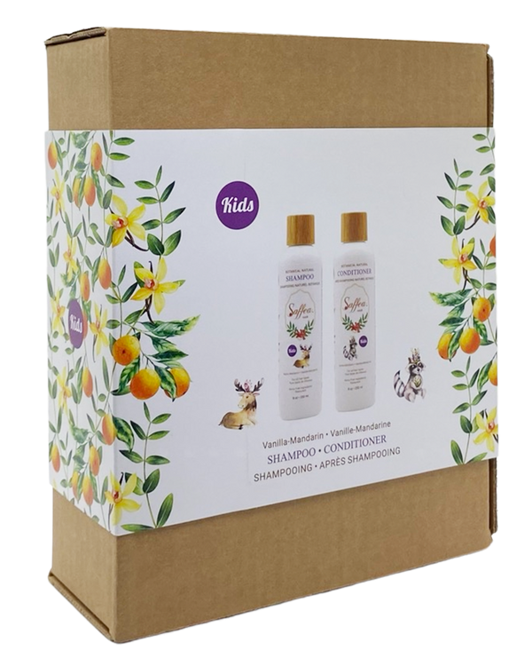Vanilla Mandarin Kids Gift Set Shampoo, Conditioner, Natural 100 Percent Cotton Face Towel