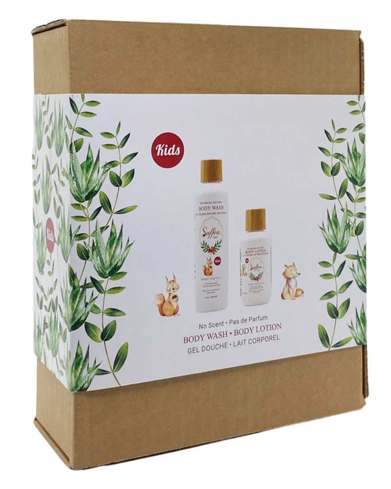 No Scent Kids Gift Set Body Wash, Body Lotion, Natural 100 Percent Cotton Face Towel